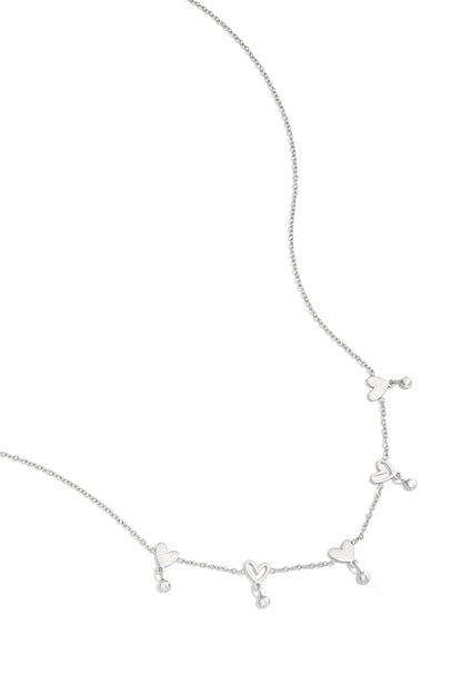 Necklace with alternating hearts and dangling stones