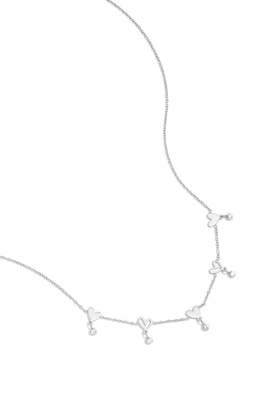 Necklace with alternating hearts and dangling stones