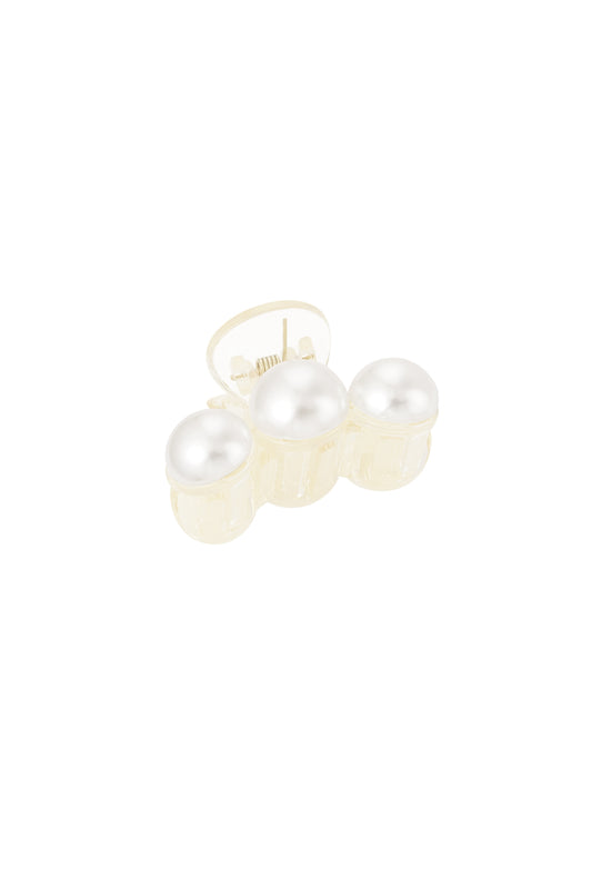 Hair clip 3 pearls white