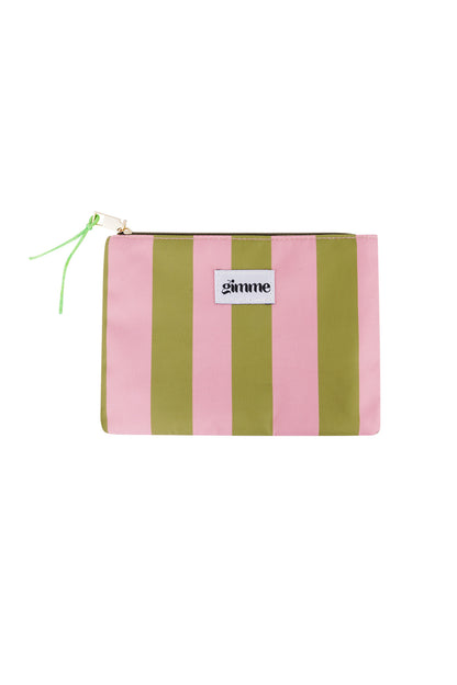 Flat toiletry bag large stripe - Green pink