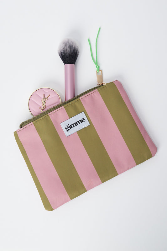 Flat toiletry bag large stripe - Green pink