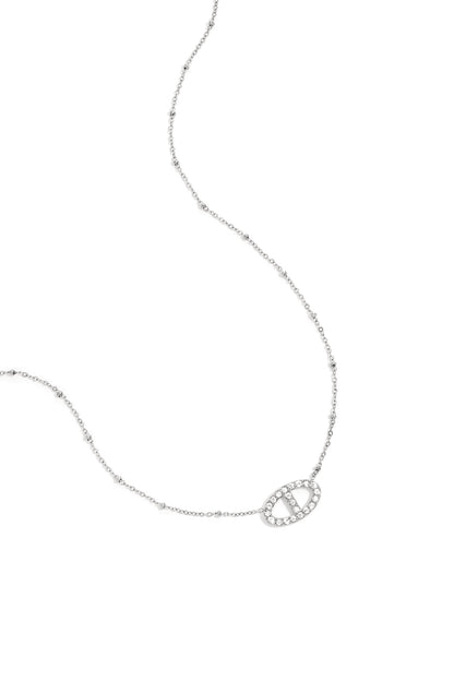 Necklace with decorated oval pendant