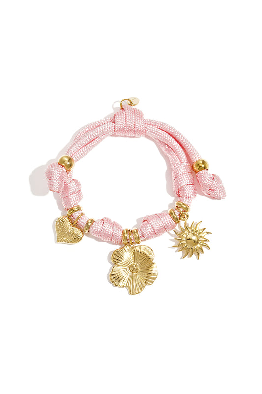 Rope bracelet with knots and various charms