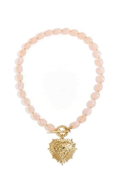 Bead necklace with front closure charm