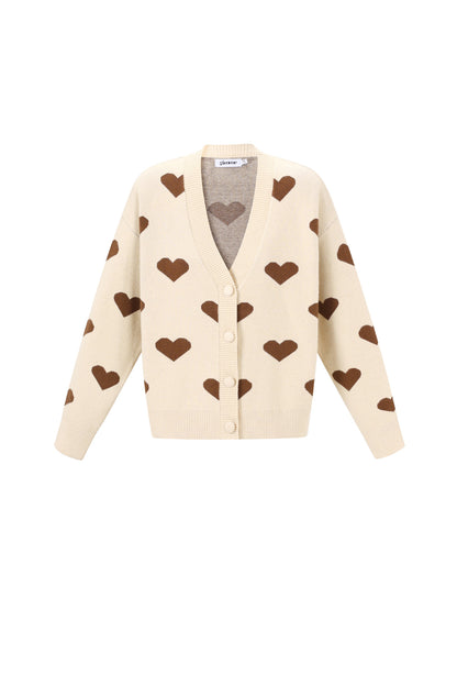 Viscose Knitted Women's Cardigan Cute Heart Pattern Fall/Winter